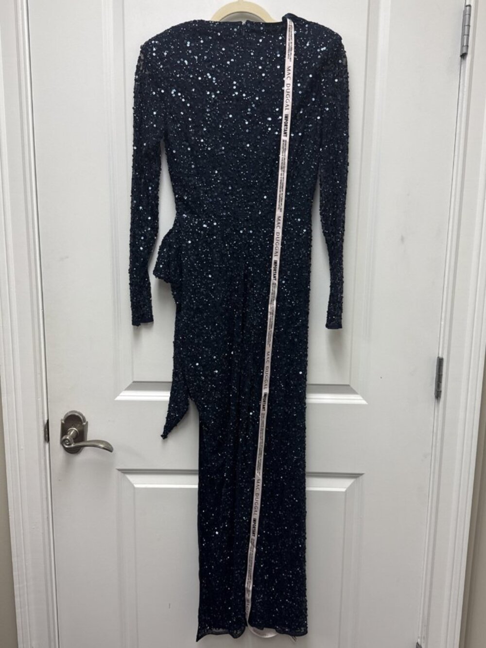 Mac Duggal Size 2 Navy 10558 Sequined Wrap Bow Cocktail Midi Long Sleeve Dress - Picture 8 of 12